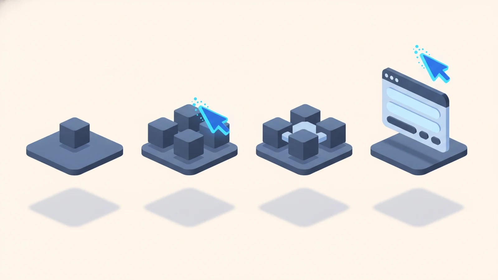 Isometric illustration of a wand assembling an app step by step, illustrating how to vibe-code.